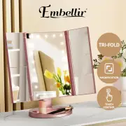 Embellir Tri-fold Makeup Mirror 1X2X3X Magnifying LED Light Travel Portable Pink