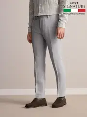 Light Grey Slim Fit Signature Leomaster Italian 100% Linen Fabric Suit Trousers (E82676) | $182