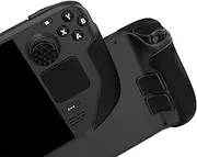 PlayVital Professional Textured Soft Rubber Pads Handle Grips for Steam Deck LCD & OLED, Trackpads Skin Grip Enhancement Back Button Protective Stickers with Thumb Grips -Water Ripple Textured Black