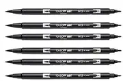 Tombow Dual Brush Pen, Black (66621) Pack of 6 pcs.
