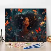 Black Girl Paint by Numbers for Adults Women and Butterflies Oil Painting DIY Oil Paint by Number On Canvas African American Painting Art Crafts Acrylic Paints for Kids Home Decor Painting Gift16"x20