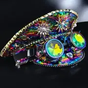 Burning Man Hat Rhinestone Studded Goggles Military Captain Party Rave Cosplay