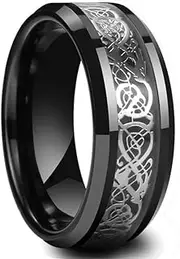 [QUGOO] Silver Rings 8MM Mens Silver Color Stainless Steel Ring Hammered Multi-Faceted Polished Stepped Edges Men Engagement Ring Silver Rings for Women (Color : Style 14, Size : 7)