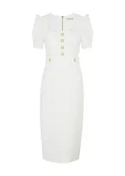 Rebecca Vallance Clarisse Bouclé Cotton-blend Midi Dress - Ivory - 10 (UK10 / S) 10 (UK10 / S)