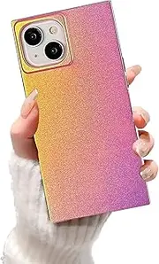 YonMeet Rectangle Holographic Matte Laser Gradient Iridescent Phone Case for iPhone 15 Trendy Soft TPU Shockproof Protective Phone Case(Neon Pink,for iPhone 15)