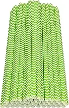 50Pcs Paper Drinking Straws, Biodegradable Paper Straws for Drinking Cocktail, Coffee, Cold Drinks (Ripples Pattern) (Green Ripples)