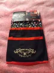 Cynthia Rowley Garden Apron Black Red Floral 100% Cotton. R5