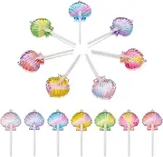 [BB Beadthoven] Beadthoven 14Pcs Resin Lollipop Charms Gradient Color Shell Shape Lollipop Pendants Transparent Plastic Seashell Dangle Charms for DIY Necklace Keychains Jewelry Making Craft Supplies, Resin, No