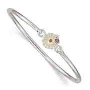 925 Sterling Silver Flower Ladybug Bangle Charm Bracelet