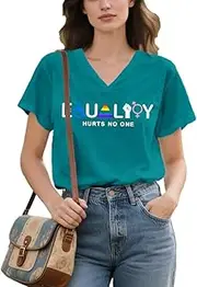 [CQF] Pride Shirts for Women LGBTQ Subtle Pride V Neck T-Shirts Rainbow Lesbian Tee Tops