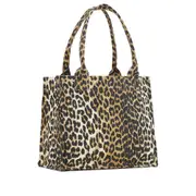 [Ganni] Ganni Leopard-print Canvas Tote Bag ONE SIZE NEUTRALS