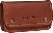 [STILORD] Kingston' Tobacco Case Revolving Case Leather Vintage Tobacco Case Leather Accessory as Rotating Bag Headphone Bag with Filter Compartment and Paper Holder, Cognac - Brown, M, Cigarette case