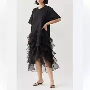 Cynthia Rowley Black Ruffle Oversized Midi Dress(Size Large)
