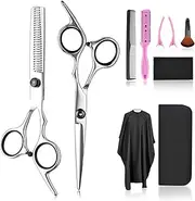 Hair Cutting Scissors Thinning Shears Set, Fcysy Professional 10 Pcs Sharp Barber Hair Cutting Kit Haircut Scissors Hairdressing Shears with Hair Sheers Accessories in Leather Case for Women Men Pet
