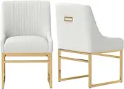 Kitchen & Dining Room Chairs Set of 2, Mid Century Modern Velvet Upholstered Dining Chairs with Gold Metal Frame Legs, Tufted Accent Chair for Reception Room Living Room Study Room(Beige)