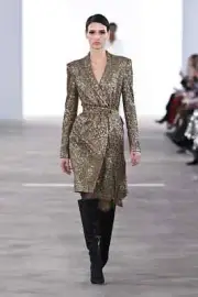 Badgley Mischka Gold Cocktail Sequin Long Sleeve Belted Coat Dress sz 2 Runway