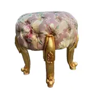 Royal Louis XVI Century Pink Color Gilded Beech with Pistachio Damask stool