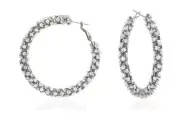 Crystals Made W Swarovski Cluster Silver Hoop Earrings in Rhodium Overlay 2 In