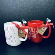 Rae Dunn Peanuts Snoopy Mug Set Warm Wishes Christmas Merry Bright Pair Lot 24'