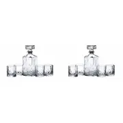 2x 5pc BarCraft 900ml Whiskey Decanter w/ 200ml Glass Tumbler Cup Set Clear