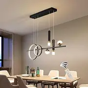 Jaycomey Modern LED Pendant Lighting with Remote Control, Black Gold Dimmable LED Chandelier for Kitchen Island, Dining Room, Living Room (48W, Adjustable Height, 3000K-6000K Color Temperature)
