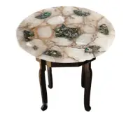 15"x15" White Agate With Pauashell Stone Round Coffee Side Table Handmade Gifts