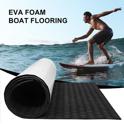 Teak Nonslip Surfing Deck Grip Pad EVA Foam Boat Flooring SUP Mat▶Black 90x240cm