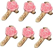CIYODO 6pcs Ceramic Chopstick Holder Plum Blossom Design Cute Chopstick Pillow Spoon Rest for Clean Table Easy to Wash for Home Style A Red