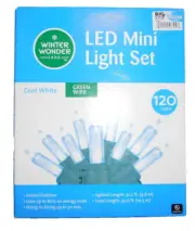 New Winter Wonder Lane 120 LED Mini String Light Set White Bulbs with Green Wire