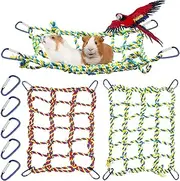 2 Pieces Rat Cage Accessories Rat Toys Climbing Bird Rope Net Pet Hanging Hammock for Hamster, Mice, Parrot, Bird, Sugar Glider Habitat Decor and Play(11 x 7.8 Inch,Red, Yellow)