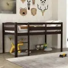 Qualler Loft Bed Twin Size Low Bunk Design Fixed Left Blaisdel Espresso Brown