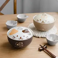 在飛比找蝦皮購物優惠-日系高顏值貓咪陶瓷泡麵碗帶蓋學生宿舍餐具家用泡麵湯碗單個