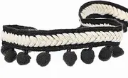 uxcell 10 Yards Embroidered Pom Pom Ribbon, Fabric Trim Fringe Pom Pom Crafts Tassel Lace for Sewing DIY Clothes Pillow Decoration, Black