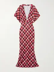 [Norma Kamali] Norma Kamali - Obie Checked Stretch-jersey Gown - Red - x large x large Red