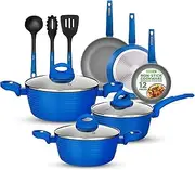 NCCW12BLU NutriChef Nonstick Kitchen Cookware Set - Professional Hard Anodized Home Kitchen Ware Pots and Pan Set, Blue