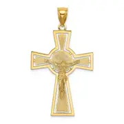 14k Yellow Gold Cut-Out Crucifix W/ Center Circle Charm