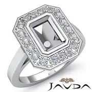 Halo Setting Emerald Diamond Engagement Semi Mount Ring 18k White Gold 0.3Ctw