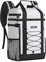 ZAKEEP Cooler Backpack, 36 Cans Multifunctional Leakproof Cooler Backpack with Padded Top Handle, Mesh Pocket for Camping BBQ (White)