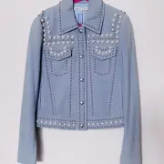 Rebecca Minkoff Pearl Studded Goat Skin Trucker Jacket XS