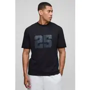 Mens Black Regular Fit Varsity Print Ringer T-Shirt