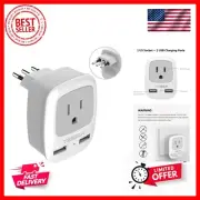 Italy Travel Power Adapter, 3 Prong Grounded Plug with Dual USB Charging Port...