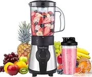 [Moulinex] Blend&Go LM1B1D 300W Blender, Smoothie Blender with 750ml Plastic Jug, Includes 750ml Portable Bottle, 4 Removable Blades, Stainless Steel Surfaces