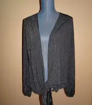 Daytrip Black Silver Metallic Sparkle Tie Front Knit Cardigan Jacket SZ XXL NWT