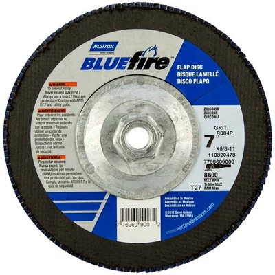 Norton 77696090094 7x5/8-11” BlueFire R884P ZA HD Type 27 Flap Discs 80G 10 pk