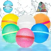 6 PCS Reusable Water Balloons with Mesh Bag, Silicone Water Ball Buckle Water Fight Silicone Water Toys Explosion Ball