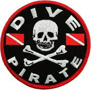 [Cypress Collectibles Embroidered Patches] Dive Pirate Patch Embroidered Iron On Scuba Diving Jolly Roger Skull Crossbones Emblem Souvenir