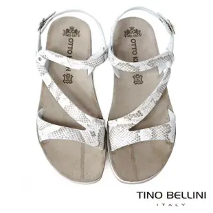 【TINO BELLINI 貝里尼】希臘進口灰白色蛇紋繞帶休閒舒足涼鞋FSJO0003(白)