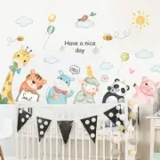 Removable Wall Stickers Nursery Happy Animals Clouds Sun Nursery Decor DIY