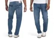 True Religion MENS 30 Geno Big T Flap Relaxed Slim Fit Medium Lagoon Wash Jeans