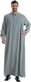 [HJFYIZYNN] Muslim Pure Color Stand-up Collar Long Sleeves Robe, Grey, 3X-Large